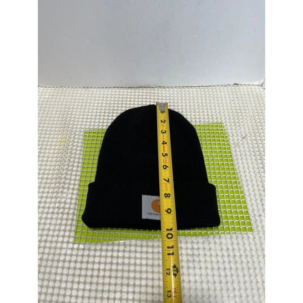 Carhartt Black Acrylic Watch Hat Beanie A18 BLK One Size Rib Knit Logo Patch EUC
